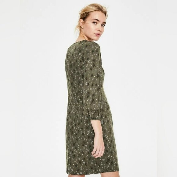 Boden Vanessa Shift Dress Women 6 Green Star Pattern Long Sleeves Mini Short - Picture 4 of 11
